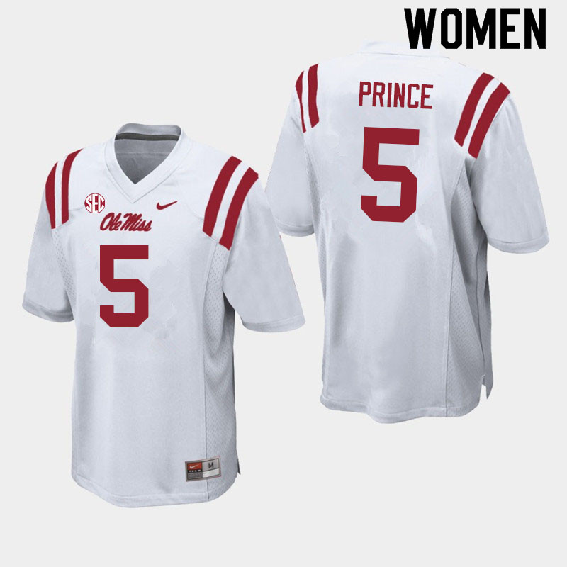Women #5 Deantre Prince Ole Miss Rebels College Football Jerseys Sale-White